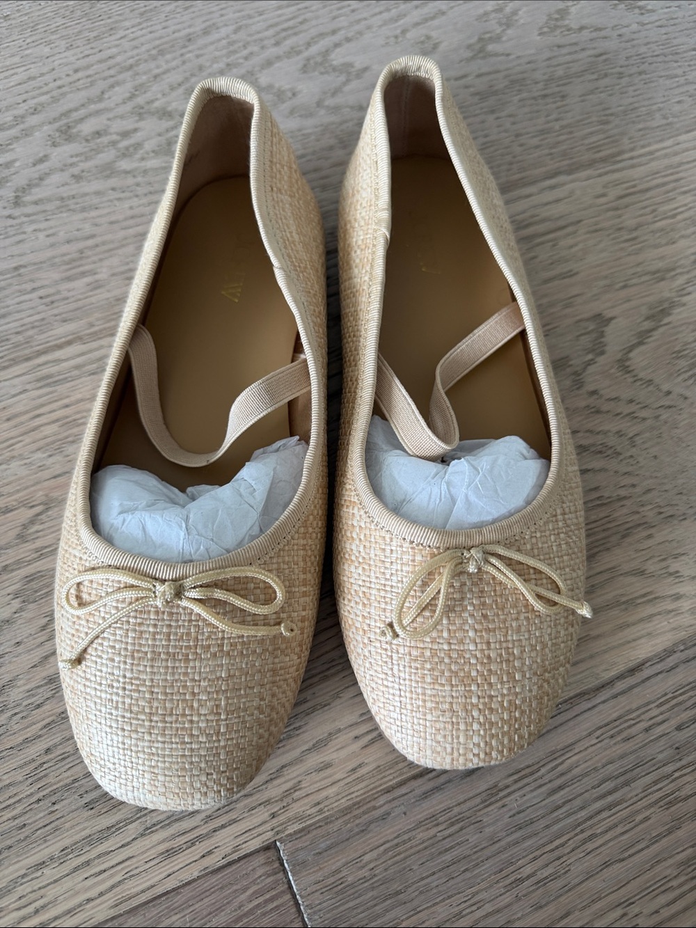 J. Crew Cream Woven Ballet Flats with Bow